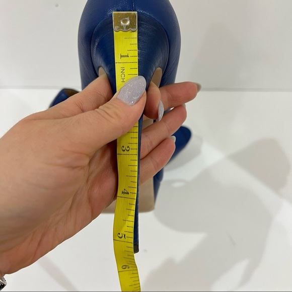 Miu Miu royal Blue Leather Peep Toe Platform Pumps Sz 38.5 US 8 - Picture 9 of 14